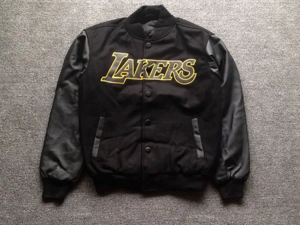 Los Angeles Lakers Bomber Jacket All Black Retro with Gold Embroidery