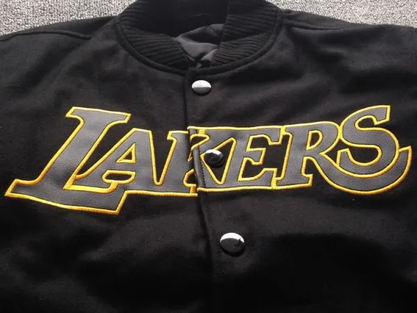 Los Angeles Lakers Bomber Jacket All Black Retro with Gold Embroidery