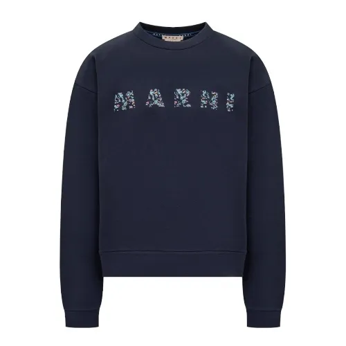 MARNI  |Blue bio cotton sweatshirt with patterned Marni print