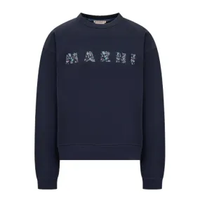 MARNI  |Blue bio cotton sweatshirt with patterned Marni print