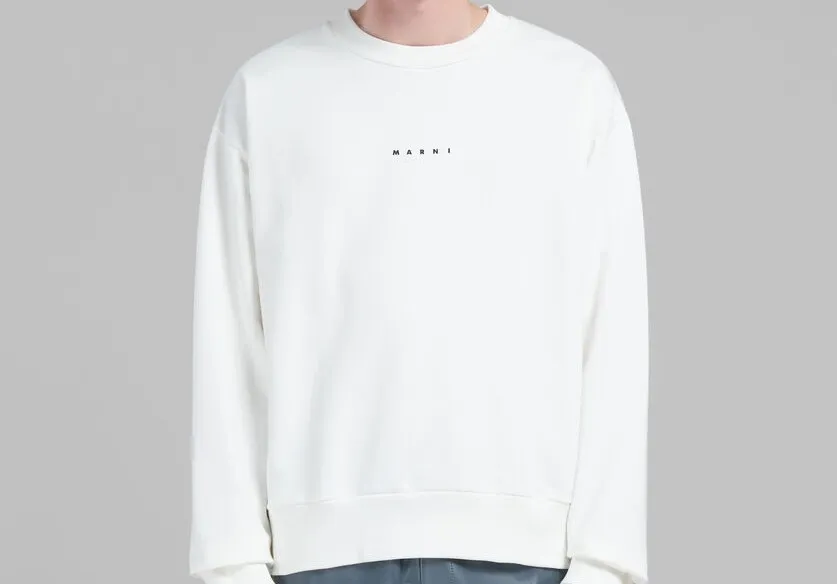 MARNI  |White organic cotton sweatshirt with mini logo