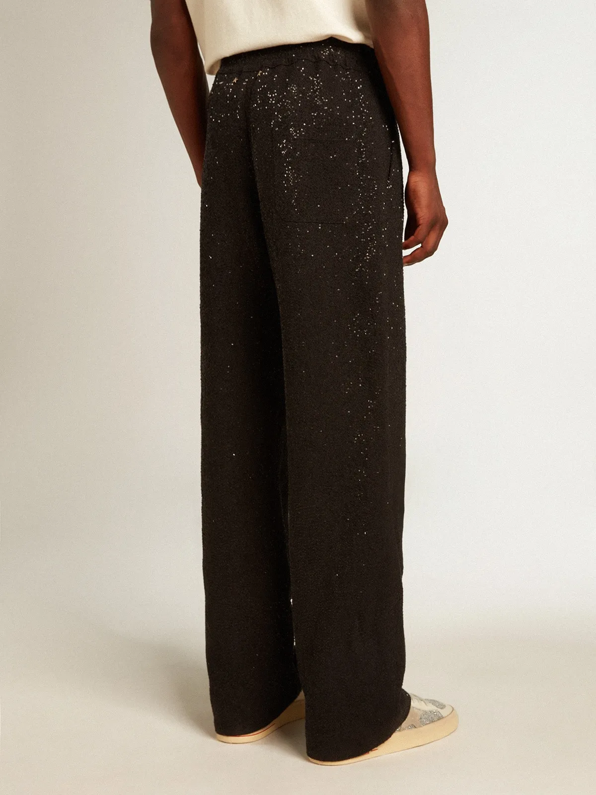 Men’s black joggers in linen blend with sequins