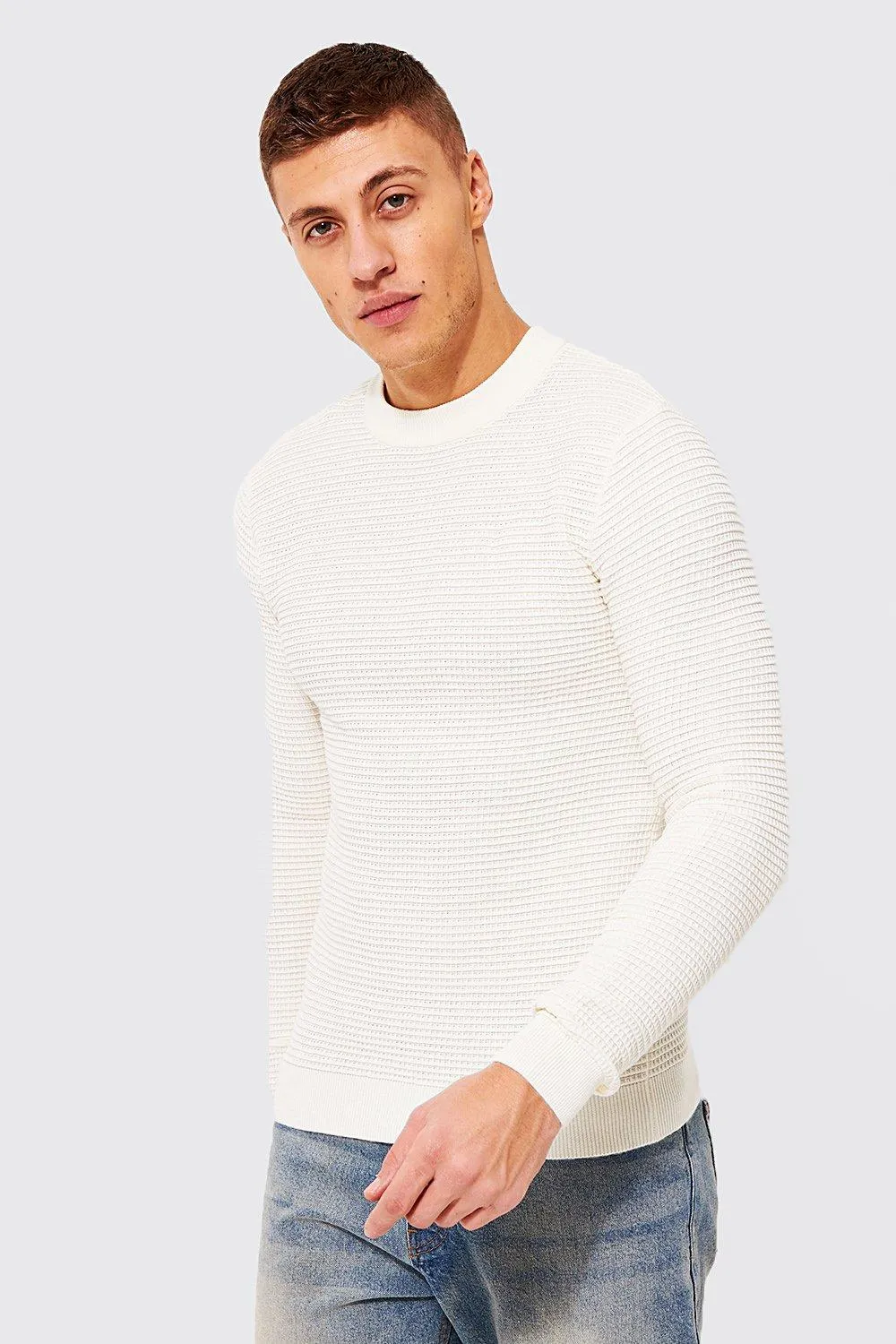 Muscle Fit Waffle Stitch Jumper