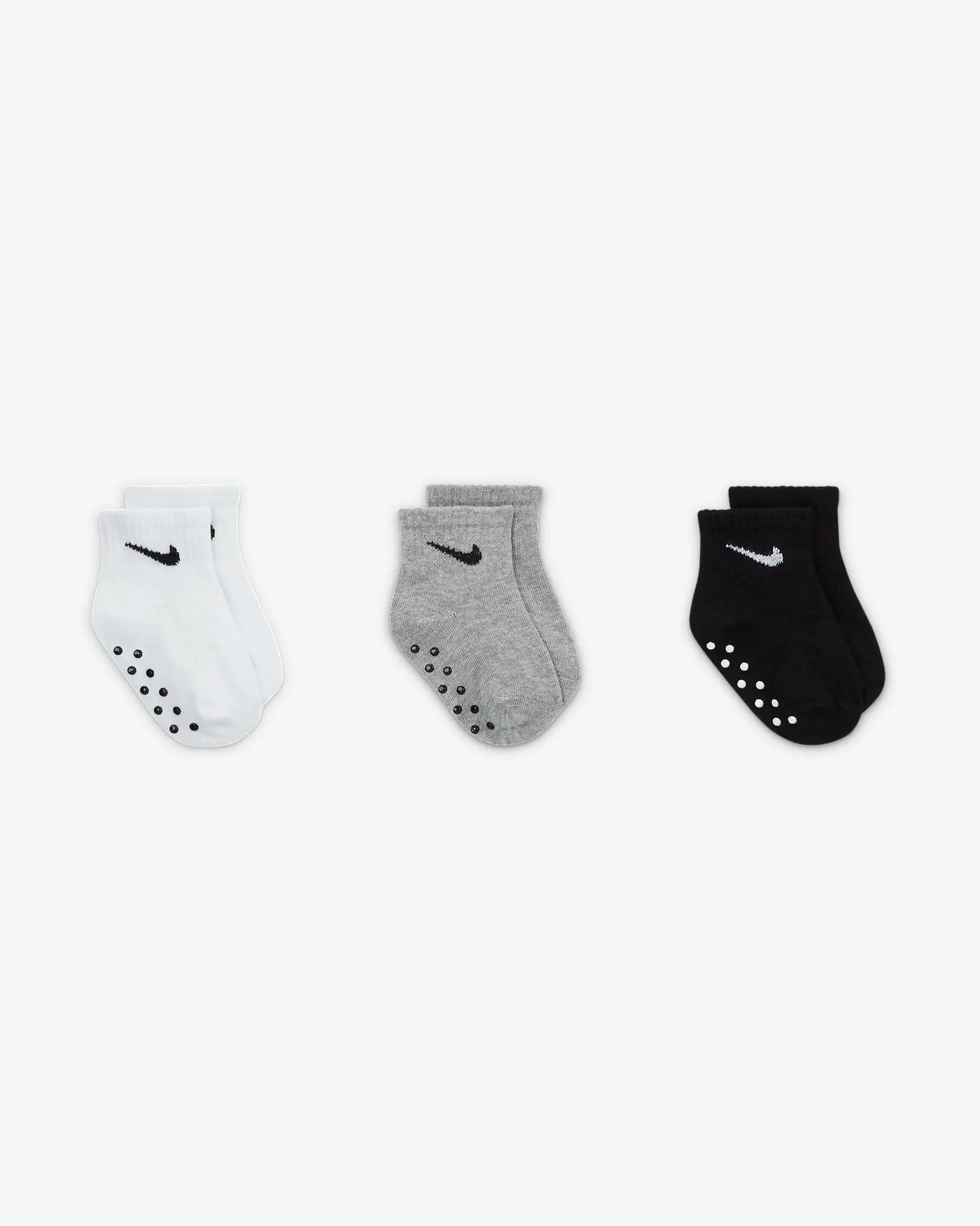 NIKE INFANTS GRIPPER WHITE/GREY/BLACK ANKLE SOCKS (6-12M X3 PAIRS)