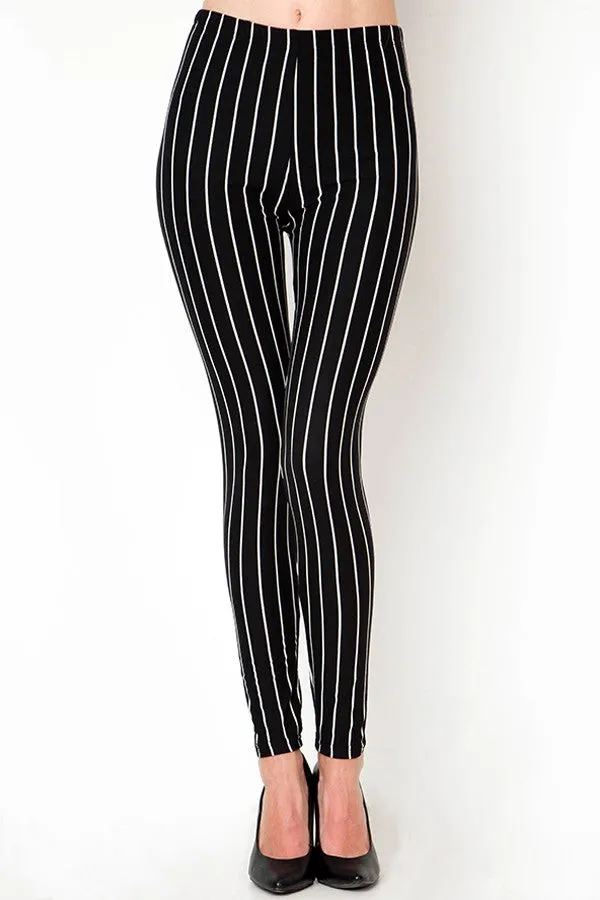 Pin Stripe Print Black Leggings