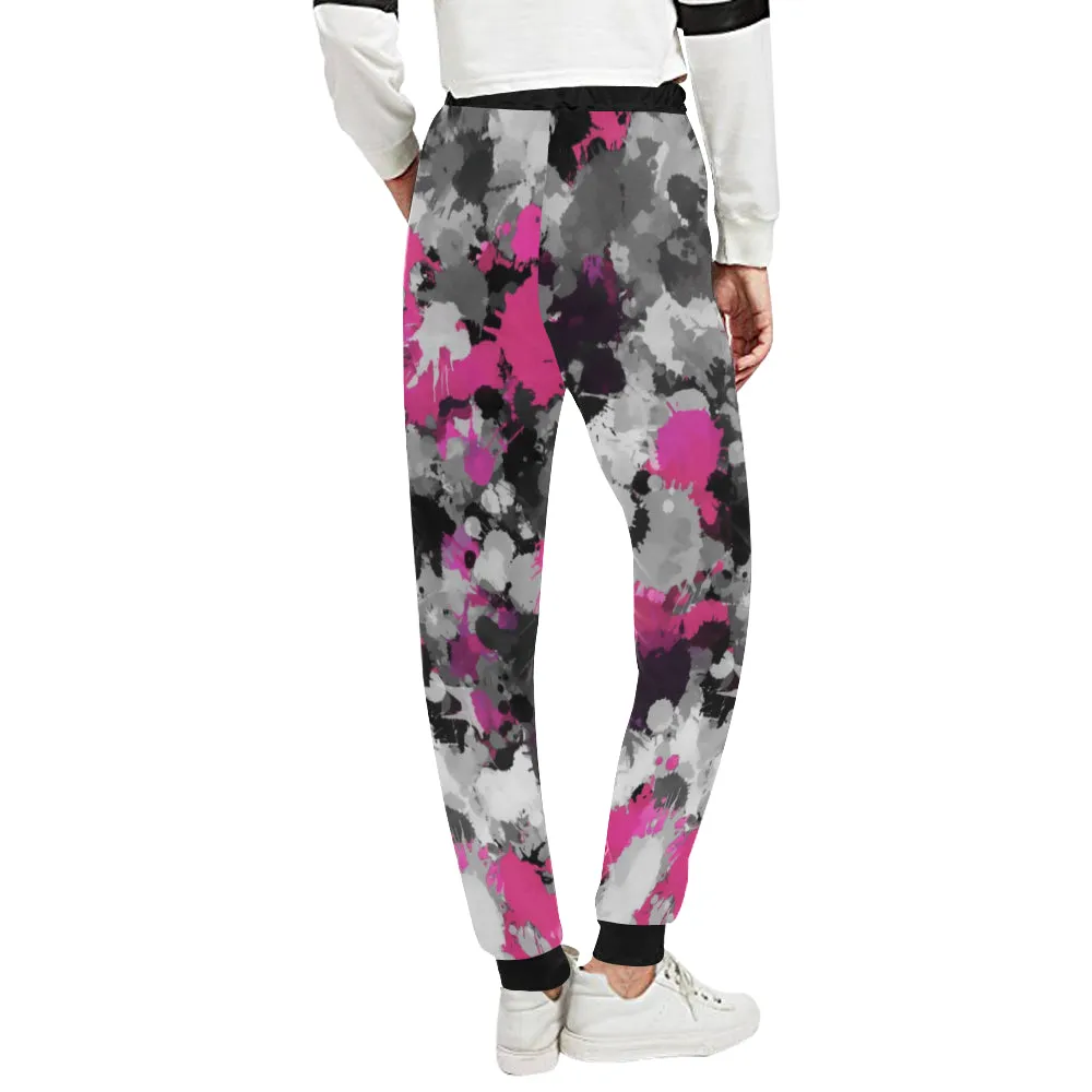 Pink and Grey Paint Splatter Women's All Over Print Jogger Sweatpants