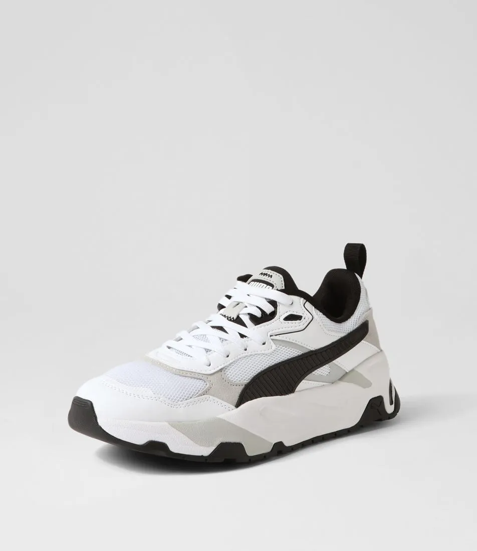 PUMA Trinity White Black Light Grey Leather Sneakers