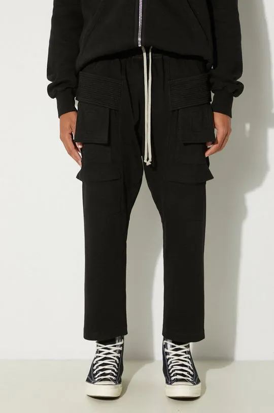 Rick Owens cotton joggers Creatch Cargo Cropped Drawstring black color smooth DU02D2371.RIG