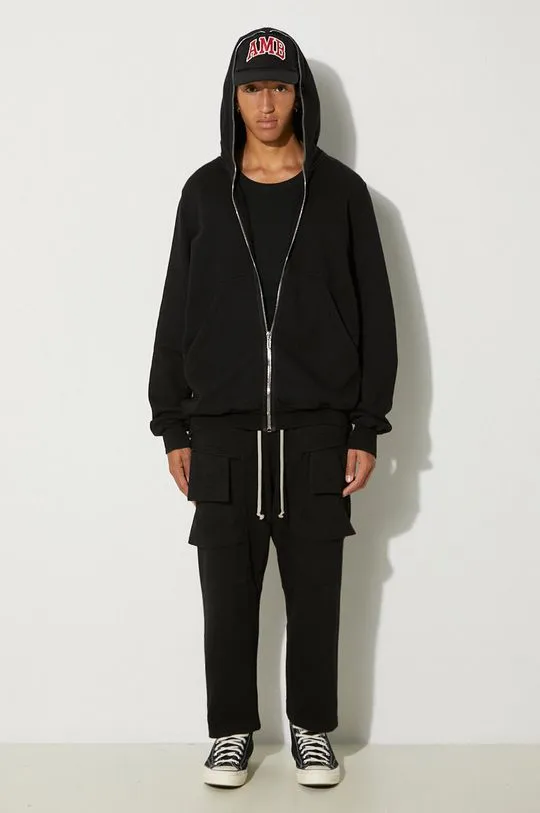 Rick Owens cotton joggers Creatch Cargo Cropped Drawstring black color smooth DU02D2371.RIG