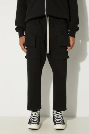 Rick Owens cotton joggers Creatch Cargo Cropped Drawstring black color smooth DU02D2371.RIG