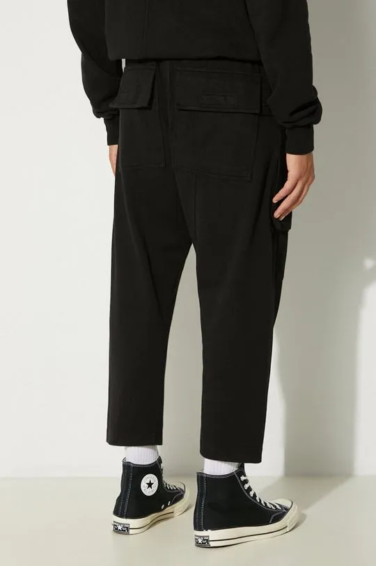 Rick Owens cotton joggers Creatch Cargo Cropped Drawstring black color smooth DU02D2371.RIG