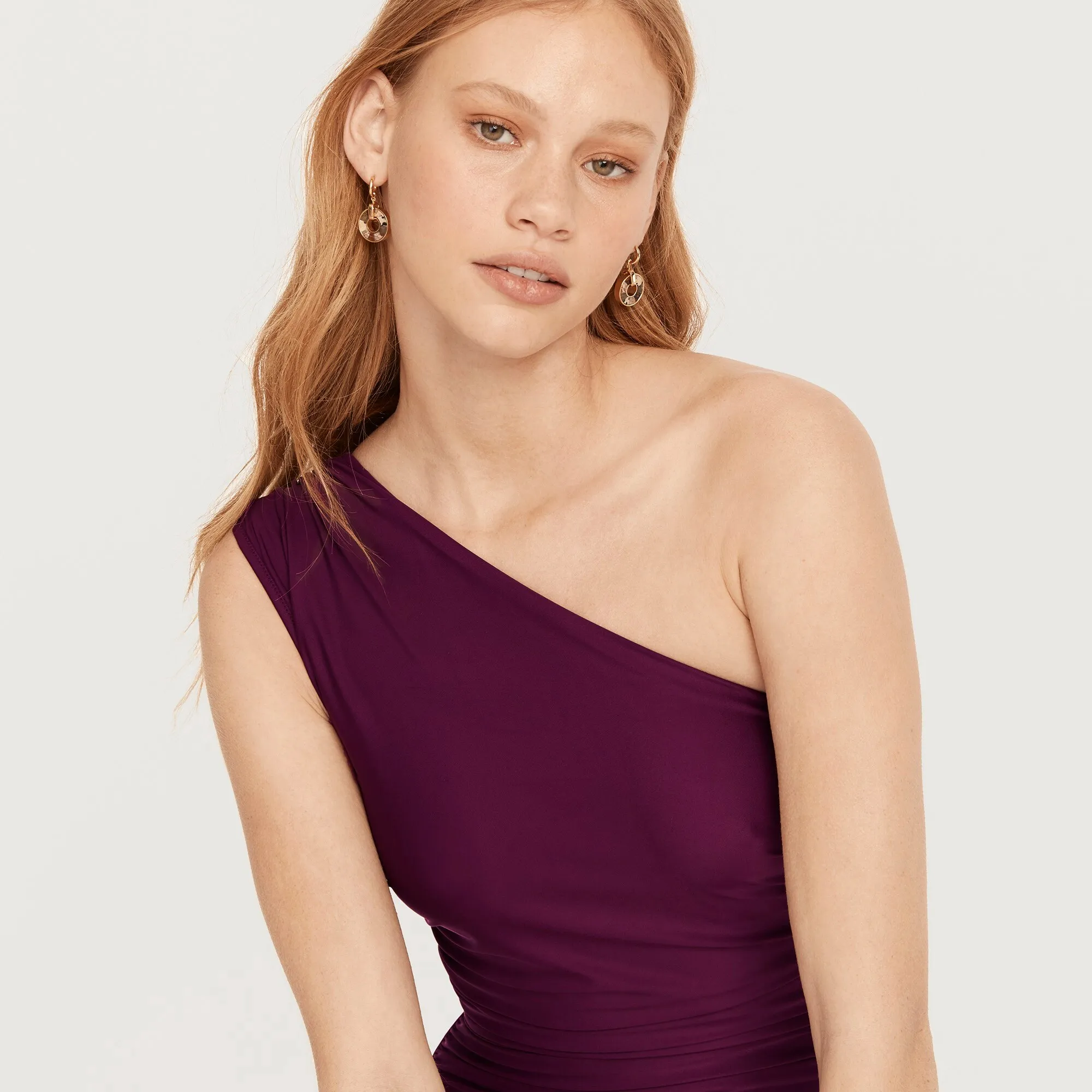 Ruched one-shoulder one-piece