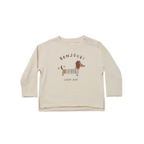 Rylee + Cru Natural Bonjour Raw Edge Long Sleeve Tee