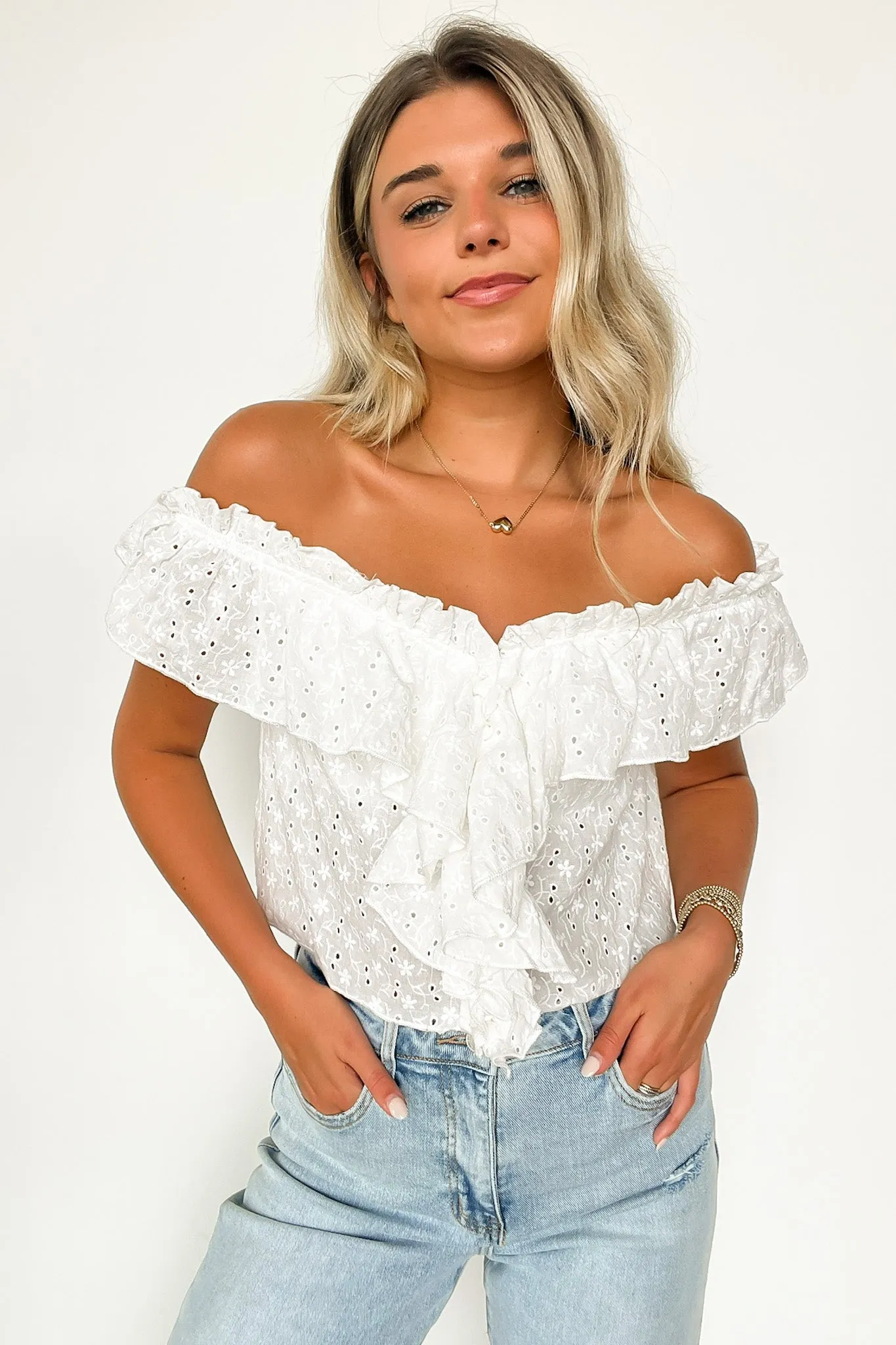 Sincerely Passionate Eyelet Ruffle Top