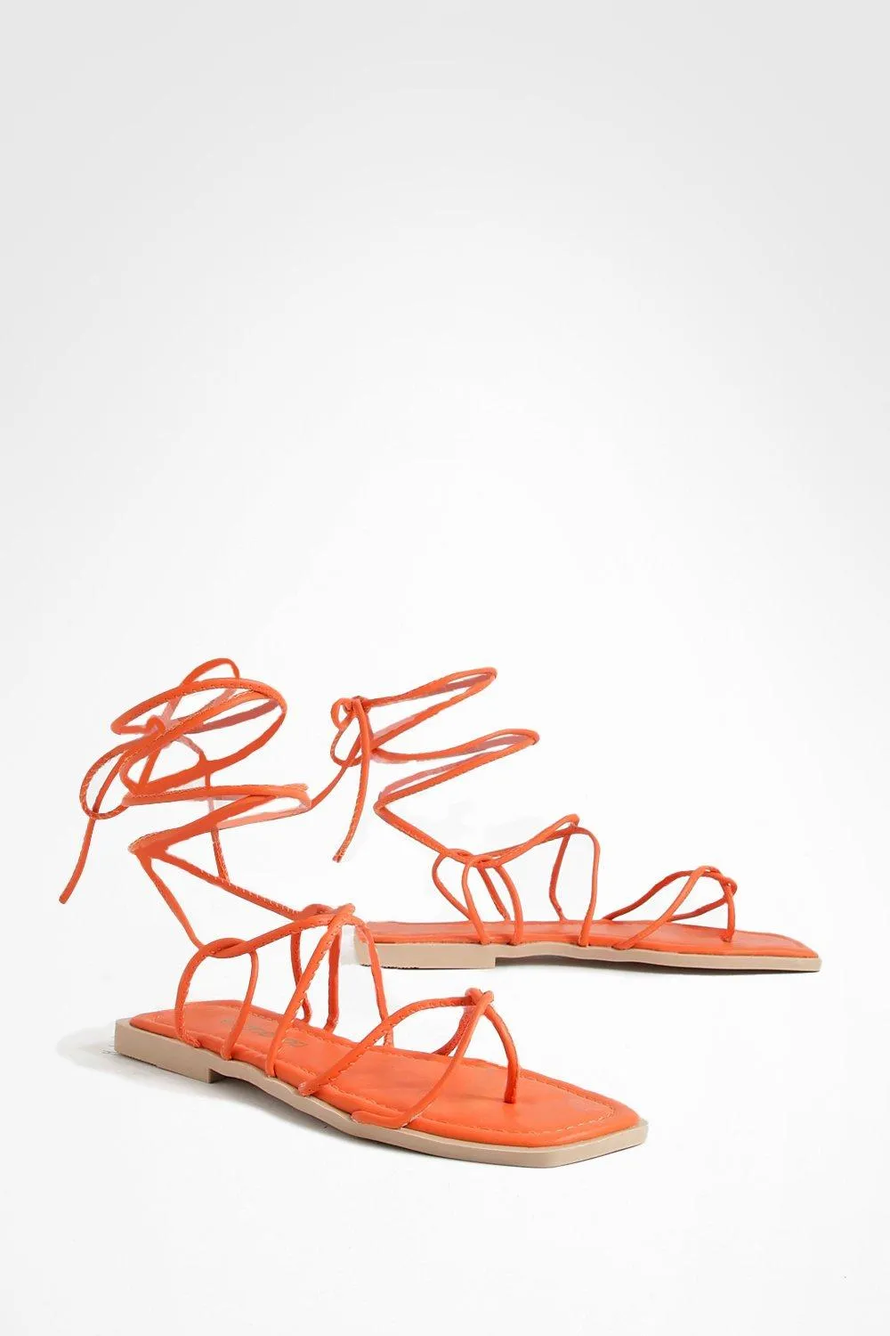 Square Toe Skinny Strappy Tie Up Sandals