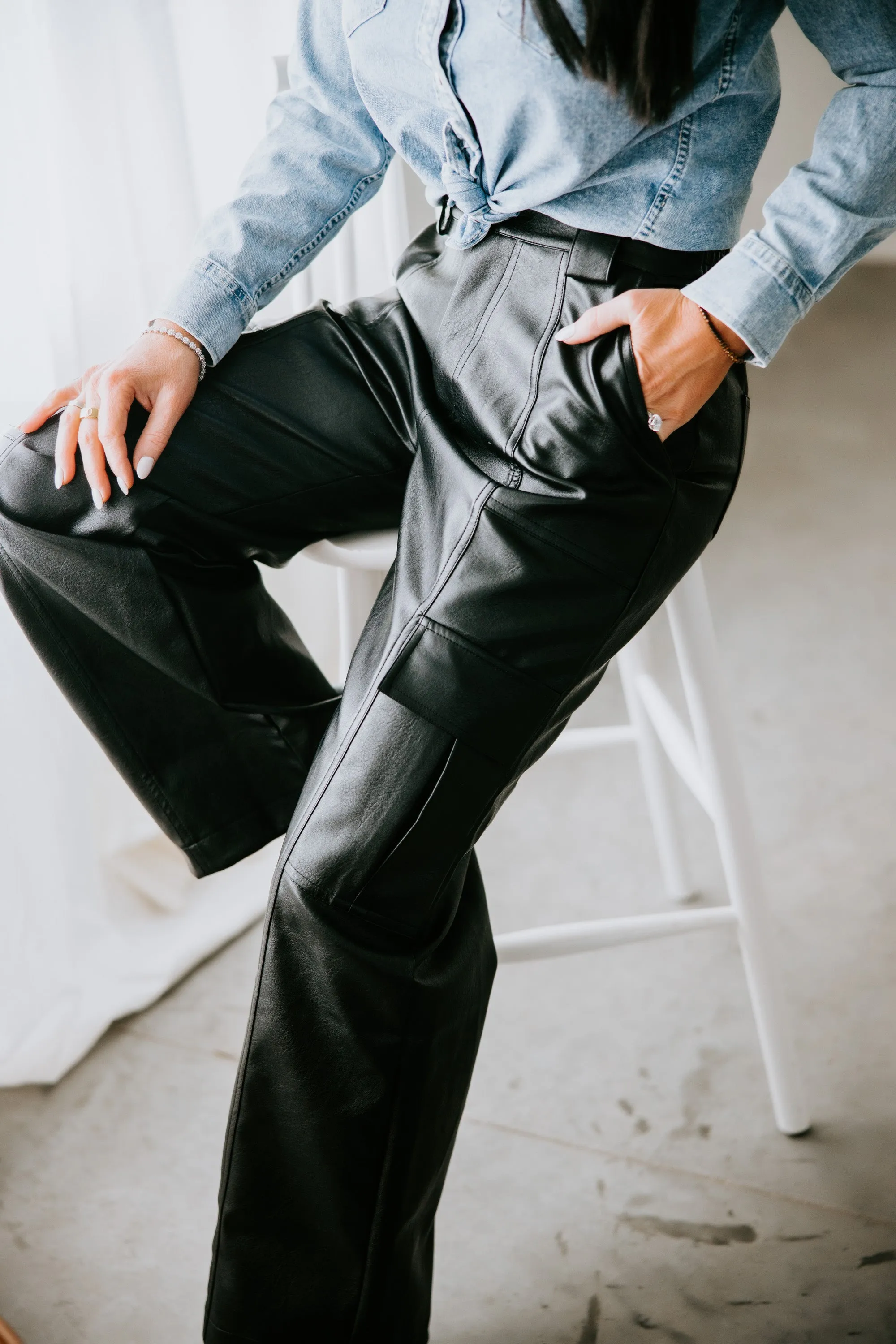 Stevey Vegan Leather Cargo Pants