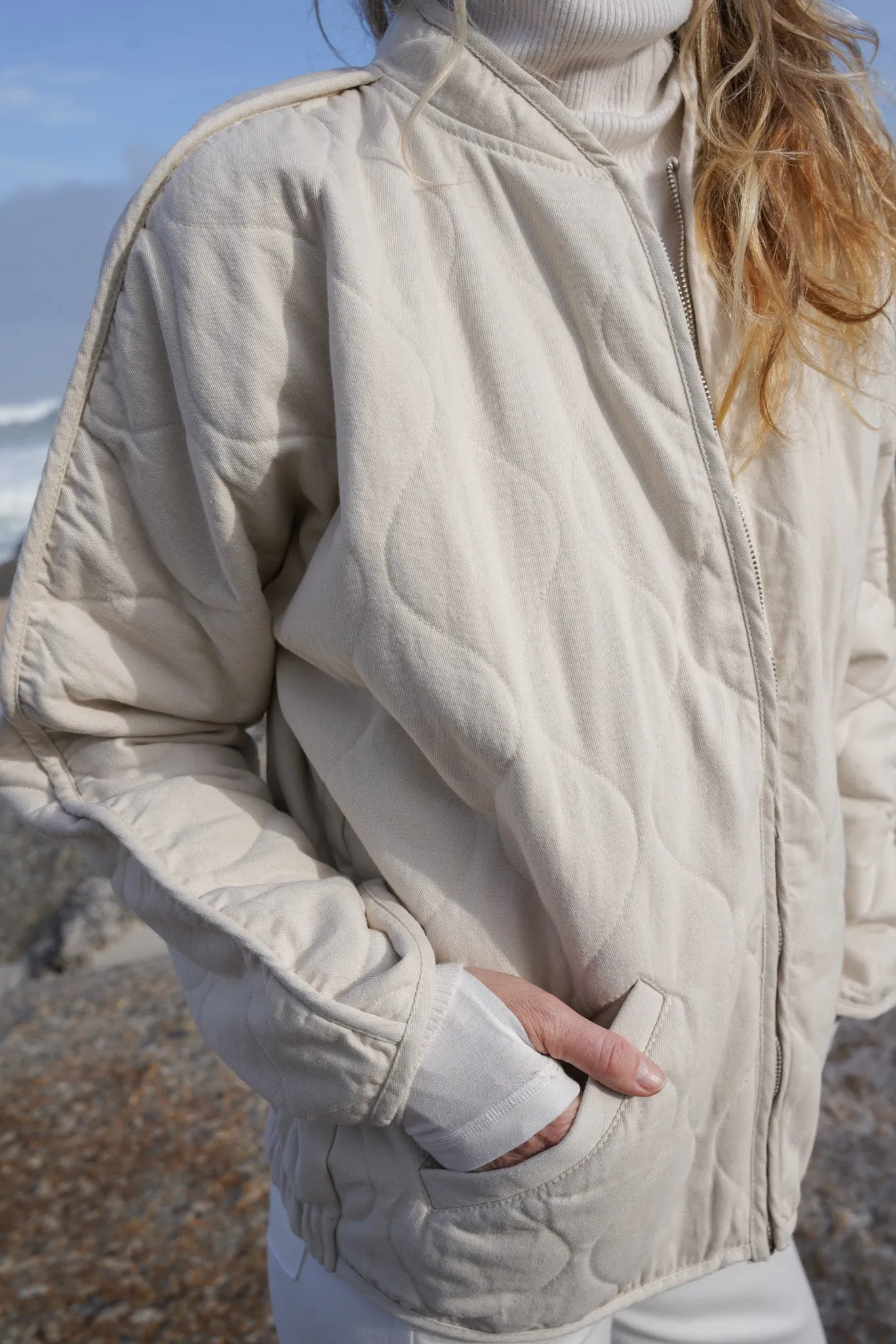 Stone Quilted Bomber Jacket