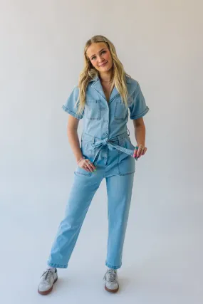 The Fleming Tie Denim Jumpsuit in Light Denim