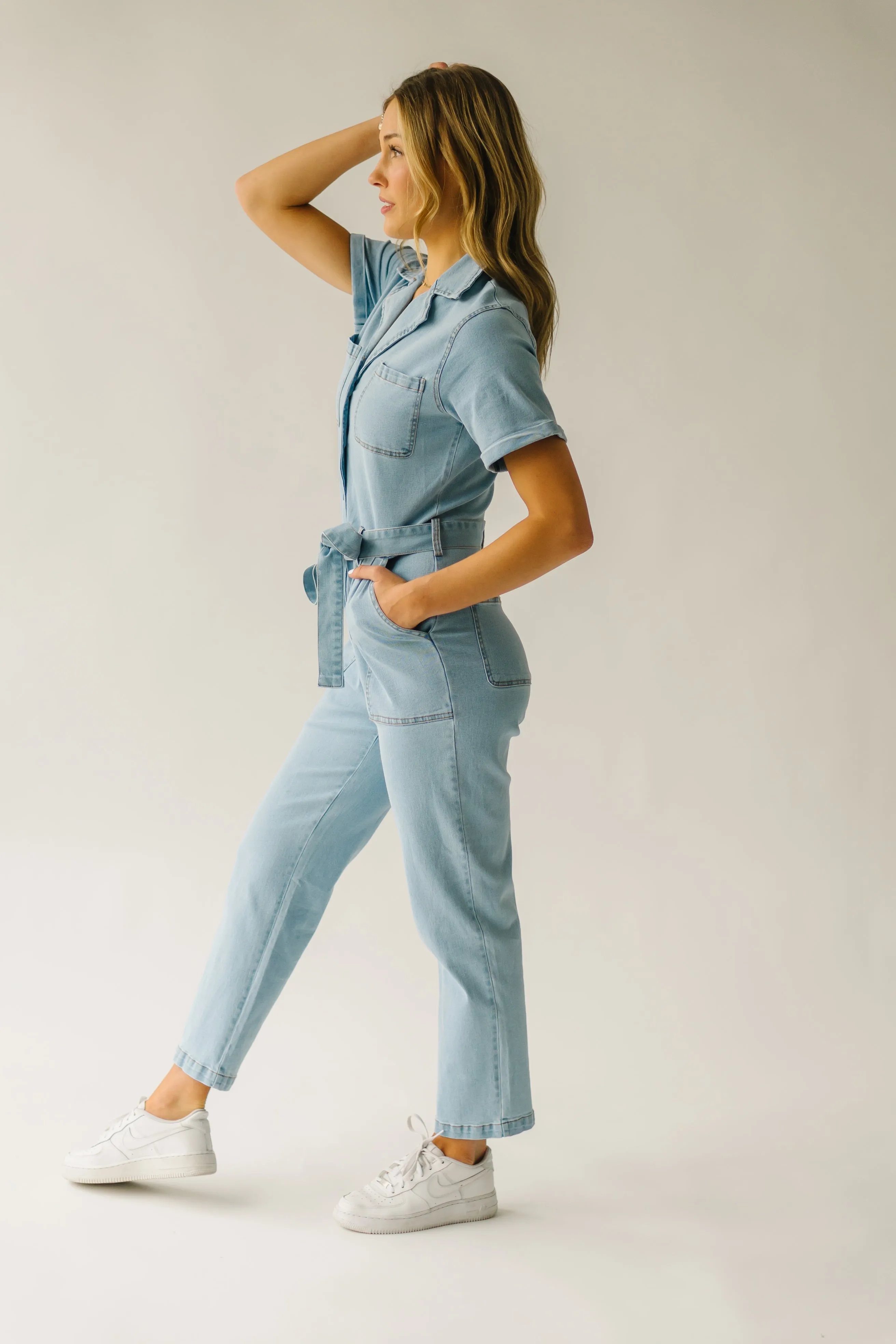 The Fleming Tie Denim Jumpsuit in Light Denim