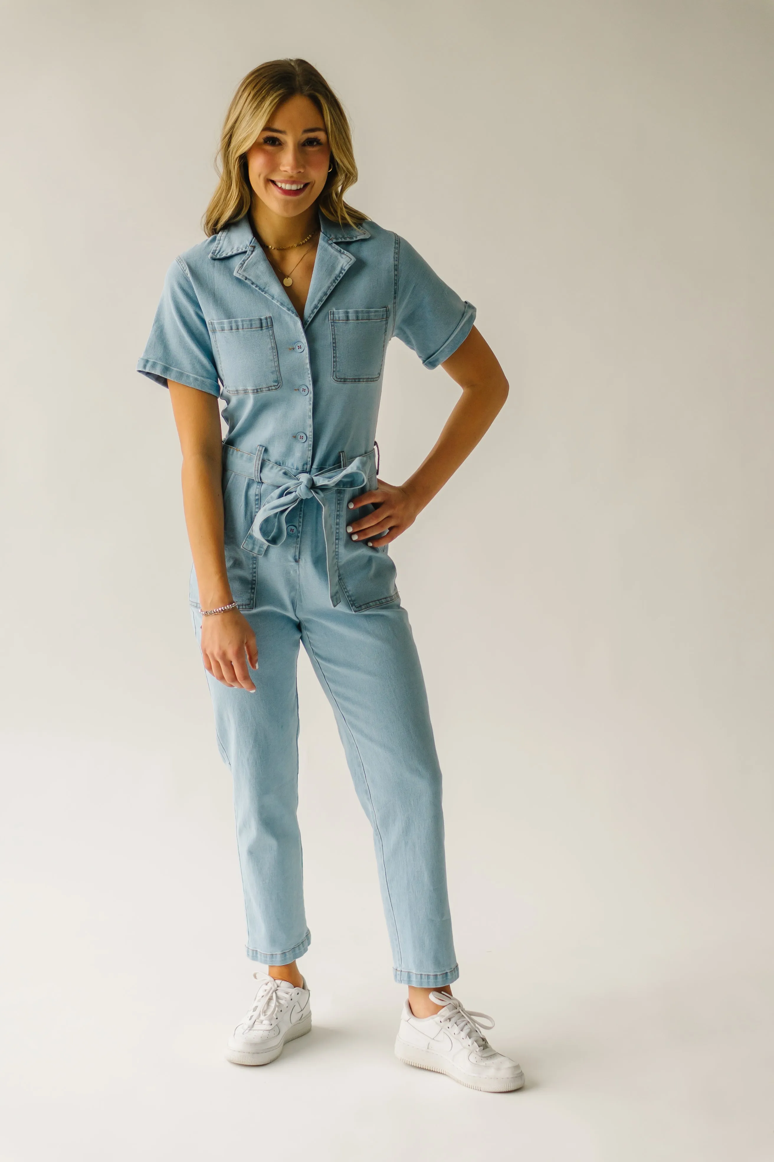 The Fleming Tie Denim Jumpsuit in Light Denim