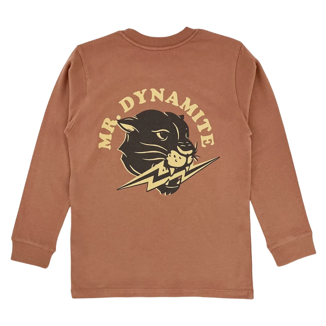 TINY WHALES MR DYNAMITE LONG SLEEVE TEE | BRICK