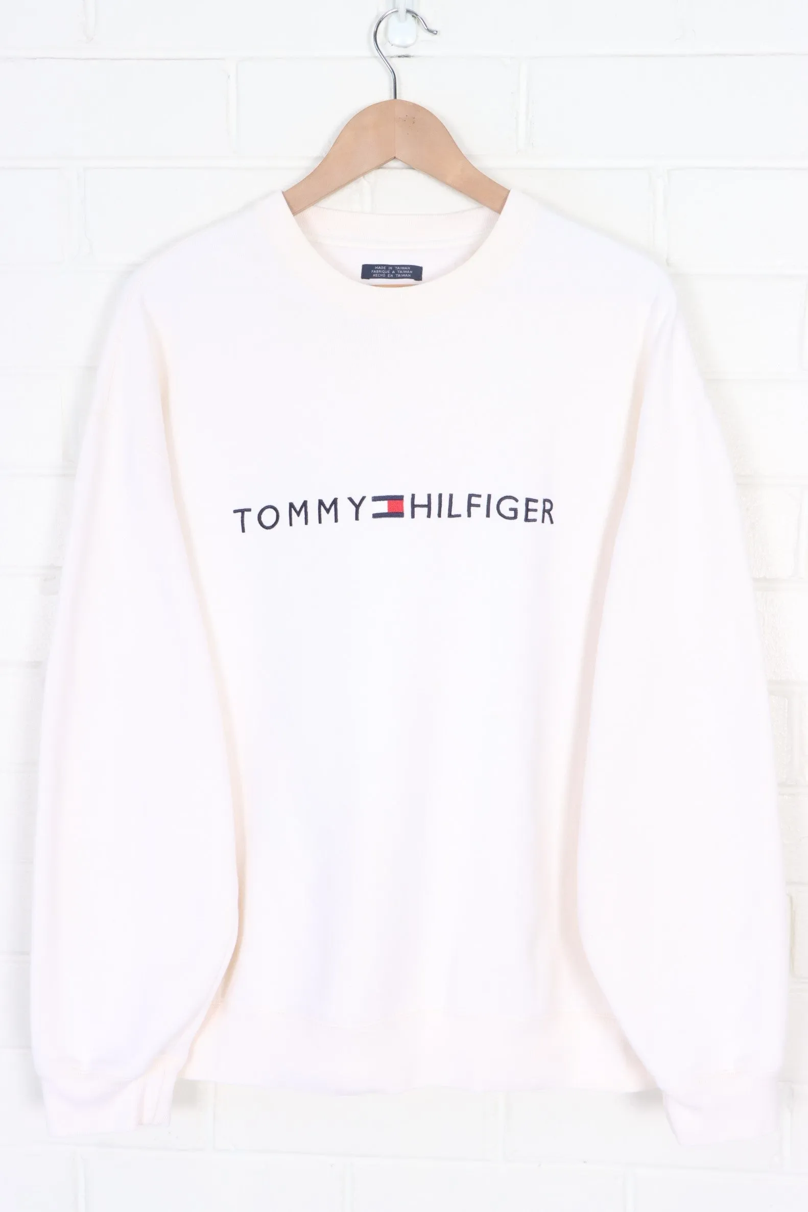 TOMMY HILFIGER Embroidered Box Logo Cream Boxy Sweatshirt (L)