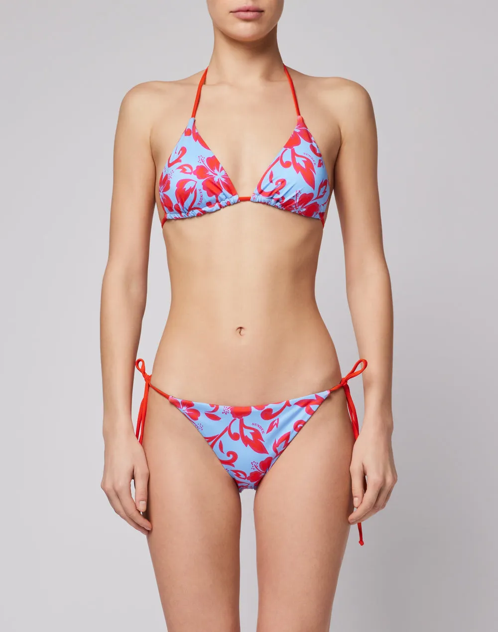 TOP A TRIANGOLO CON STAMPA HIBISCUS