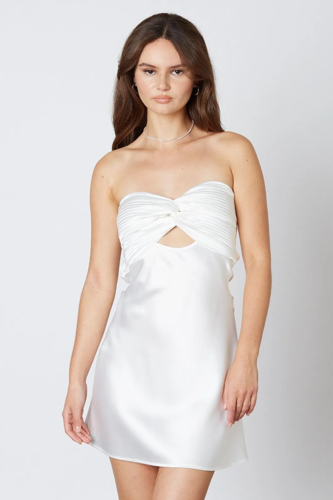 Twist Front Strapless Slip Dress