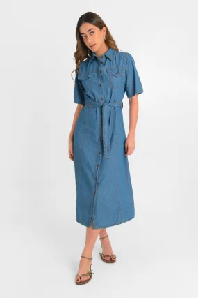 Vestido midi de denim con cinturón