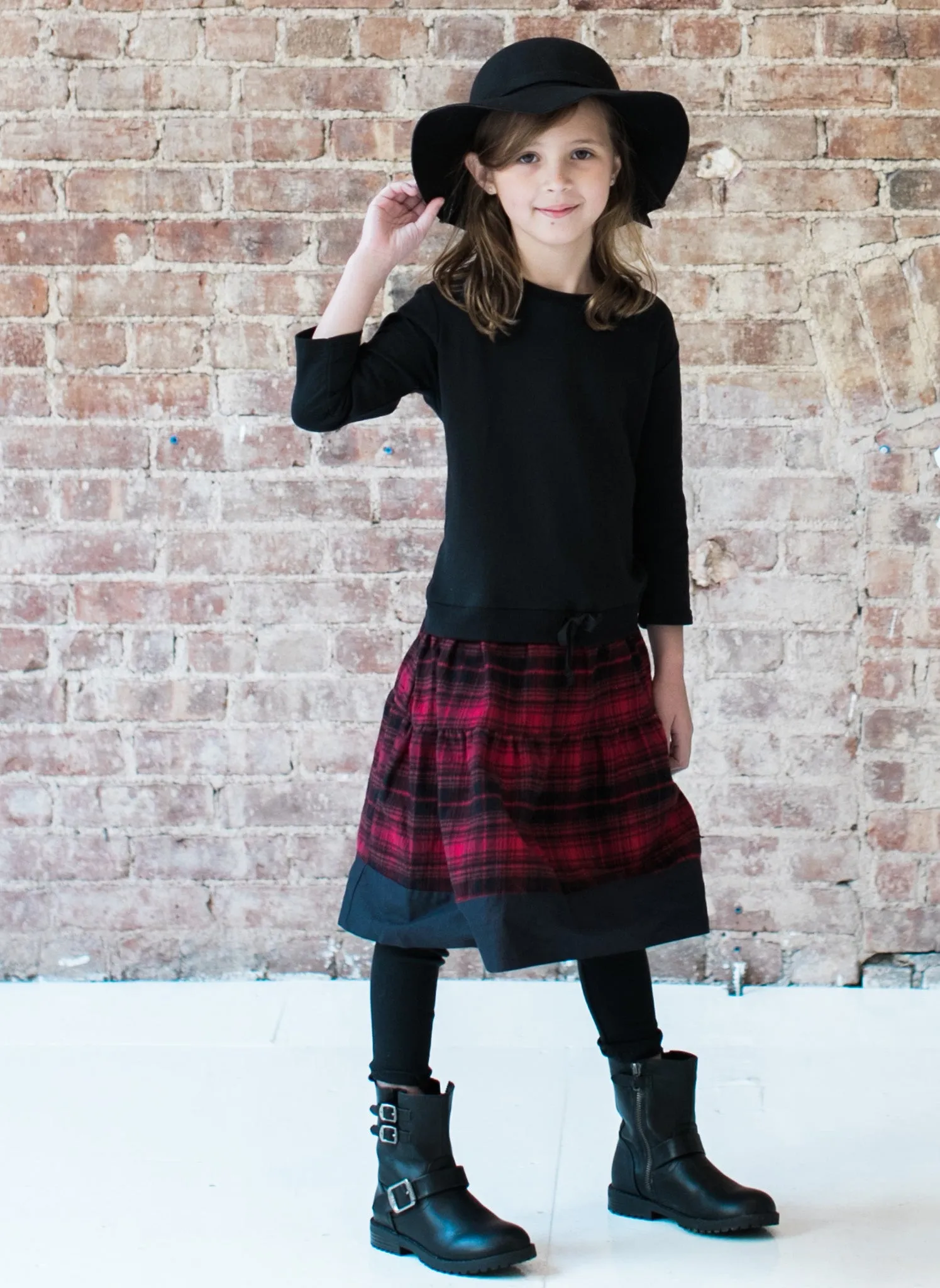 Vierra Rose Mona Sweatshirt Combo Dress in Black Plaid