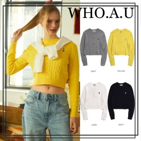 WHO.A.U  |Steve R-neck Cropped Cable Pullover (4Colors)  WHKAD1111F