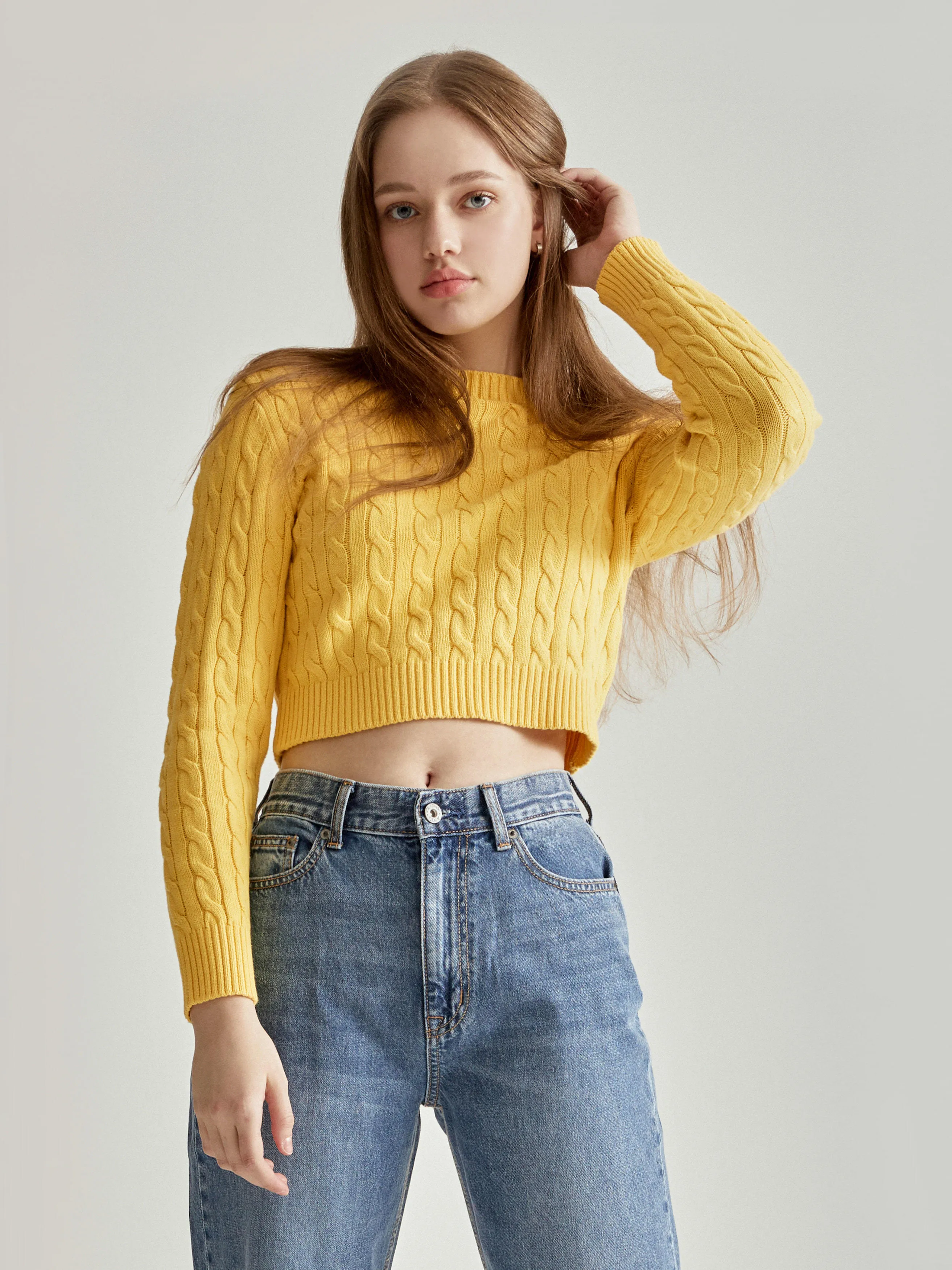 WHO.A.U  |Steve R-neck Cropped Cable Pullover (4Colors)  WHKAD1111F