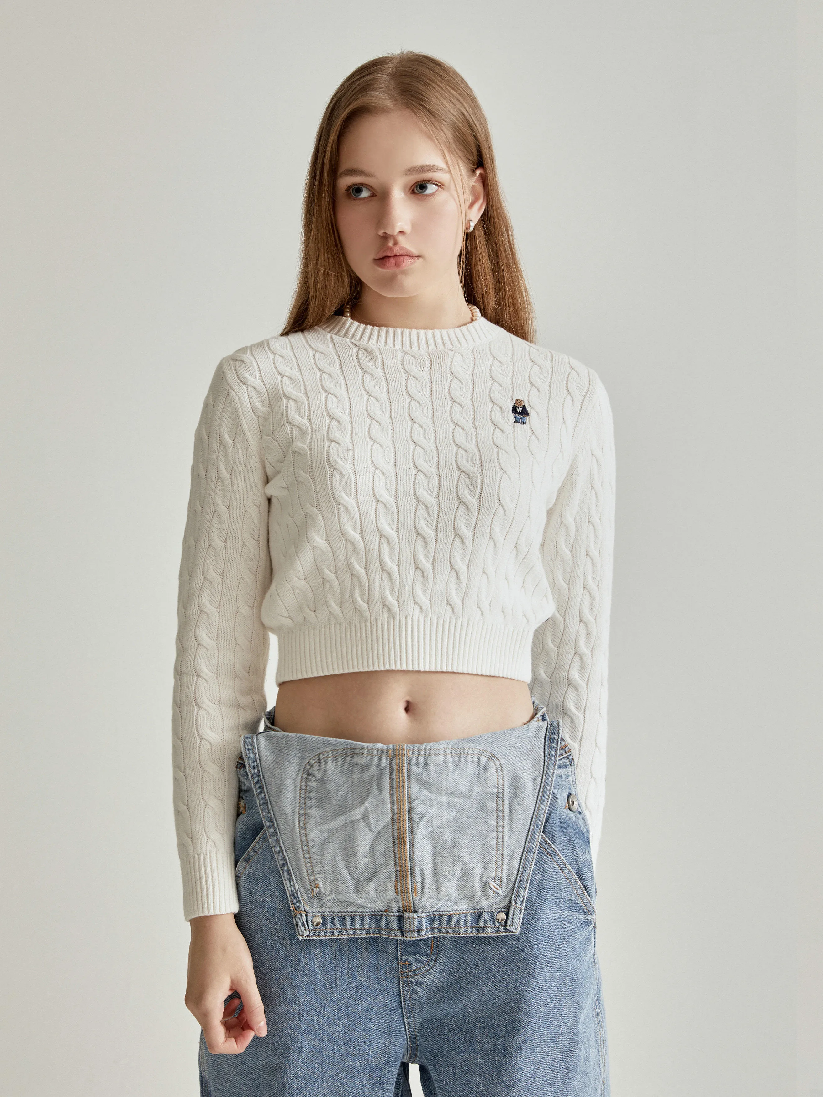 WHO.A.U  |Steve R-neck Cropped Cable Pullover (4Colors)  WHKAD1111F