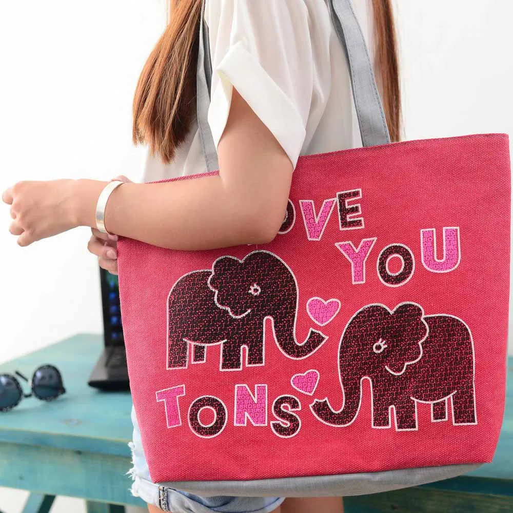 Women Girl Elephant Print Bags Shoulder Bag Handbag Casual Tote Shopping Bags Big Size HandBags