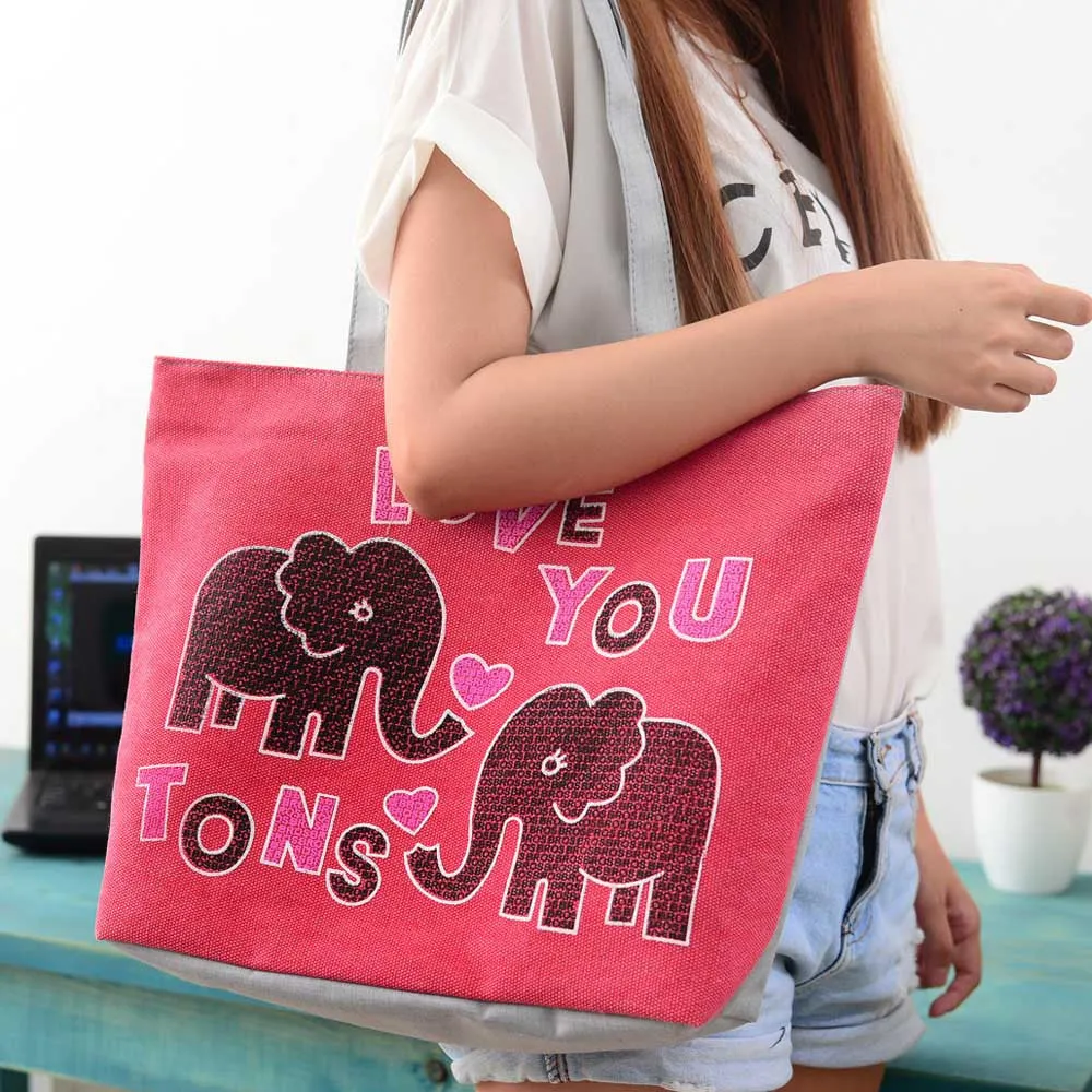 Women Girl Elephant Print Bags Shoulder Bag Handbag Casual Tote Shopping Bags Big Size HandBags