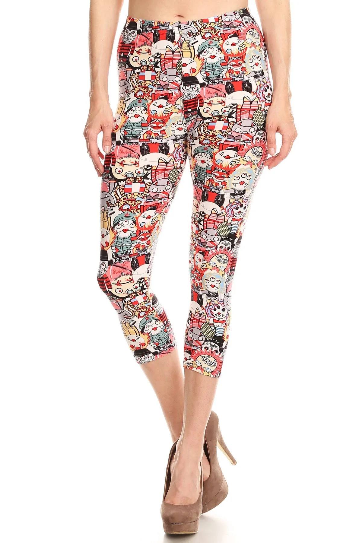 Women's Regular Monster Cartoon Printed Cropped Capri Leggings