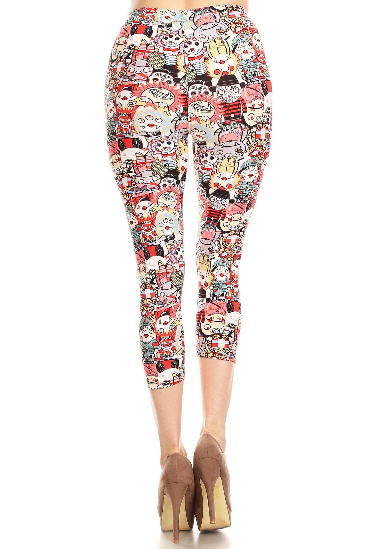 Women's Regular Monster Cartoon Printed Cropped Capri Leggings