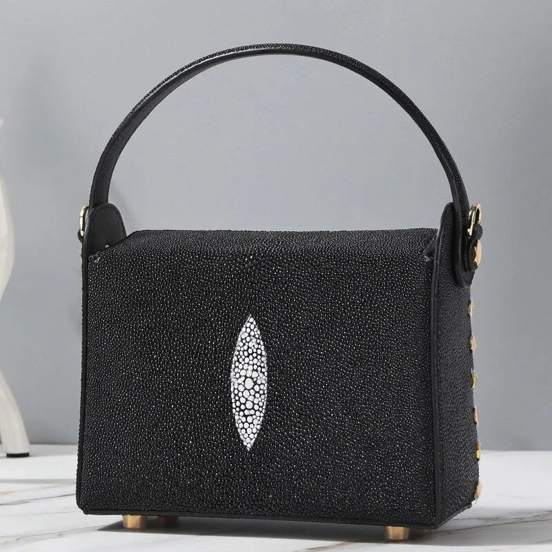 Women's Small Square Pearl Fish Skin Shoulder Messenger Handbag