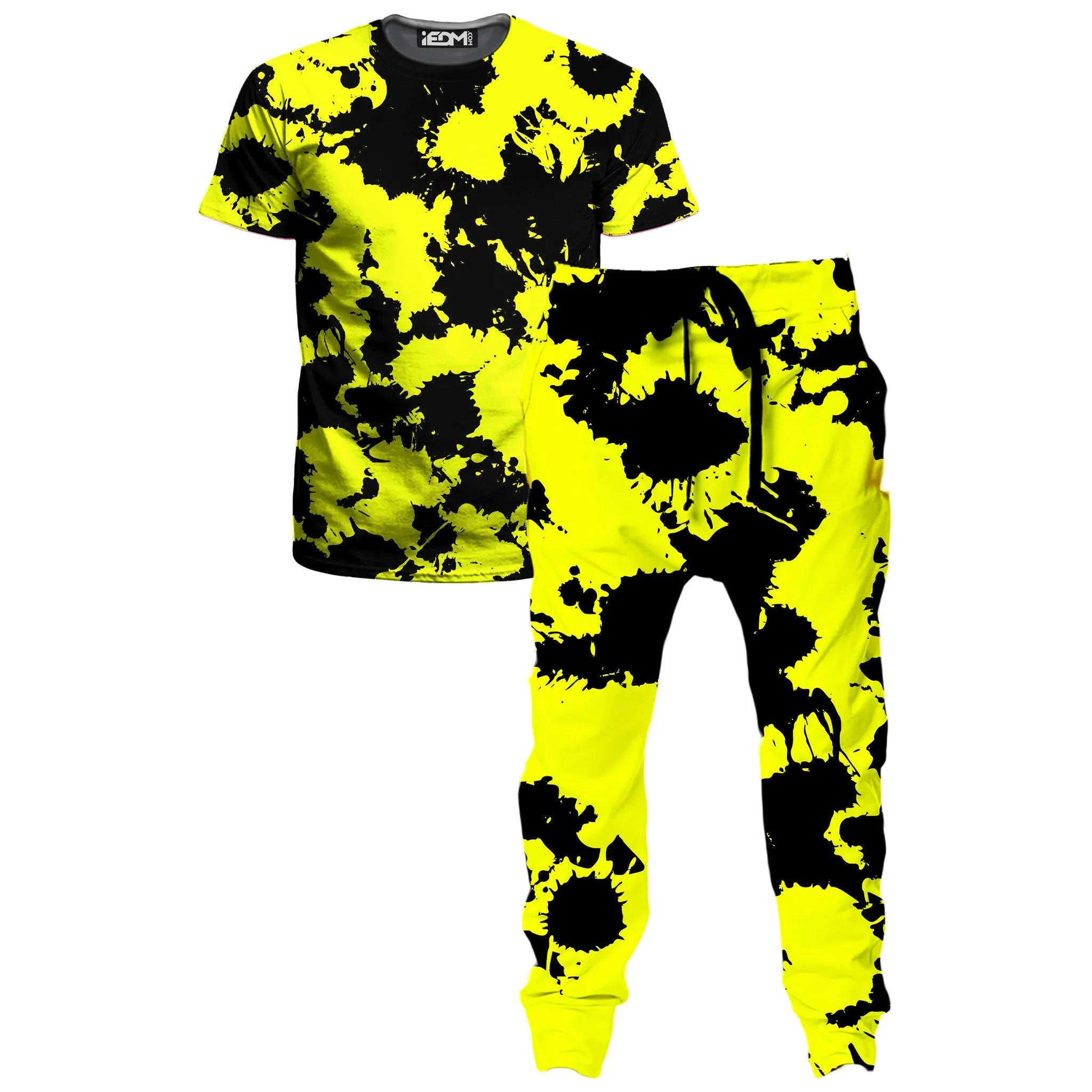 Yellow and Black Paint Splatter T-Shirt and Joggers Combo