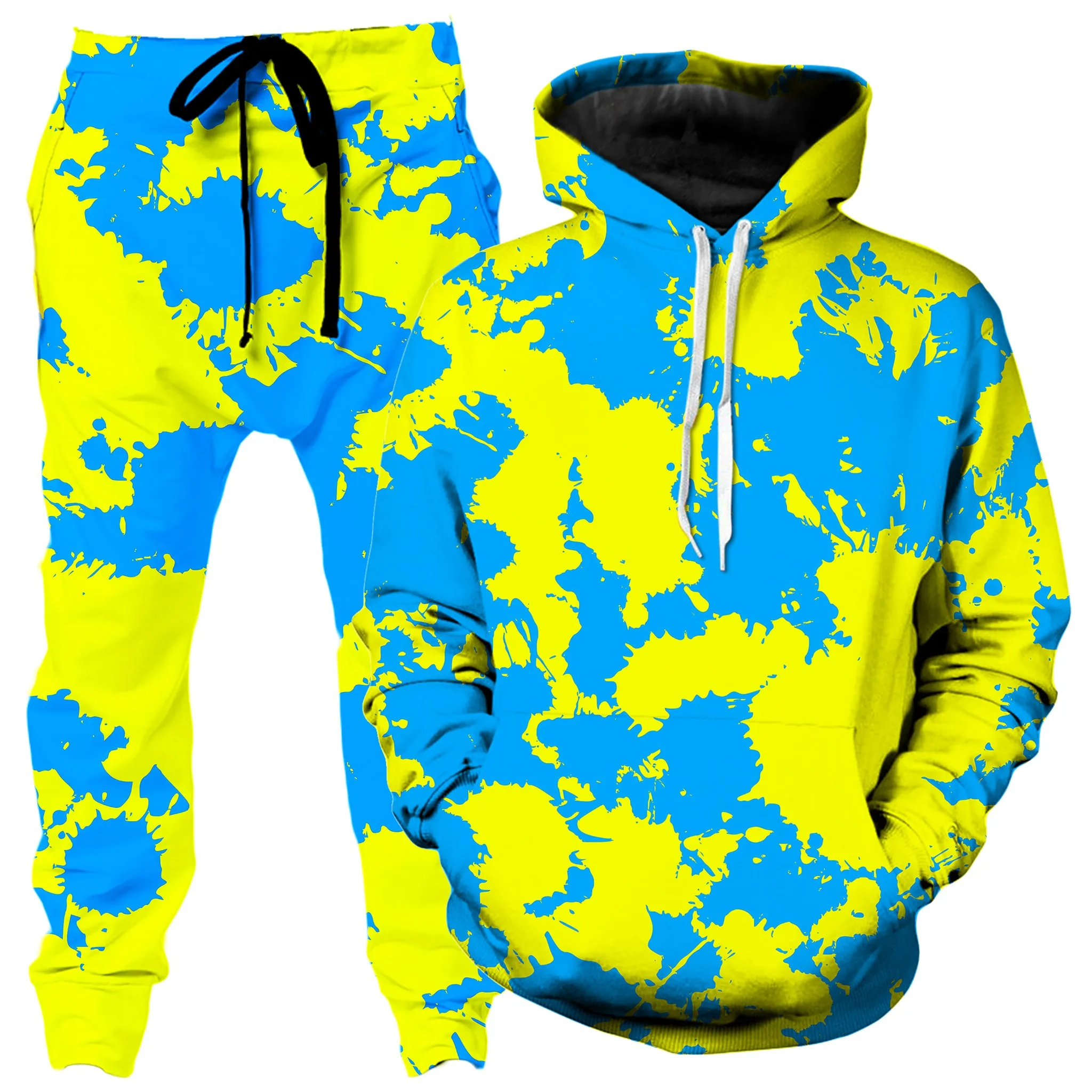 Yellow and Blue Paint Splatter Hoodie and Joggers Combo