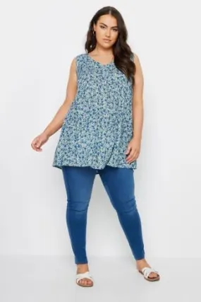 YOURS Curve Blue Floral Print Pleated Vest Top