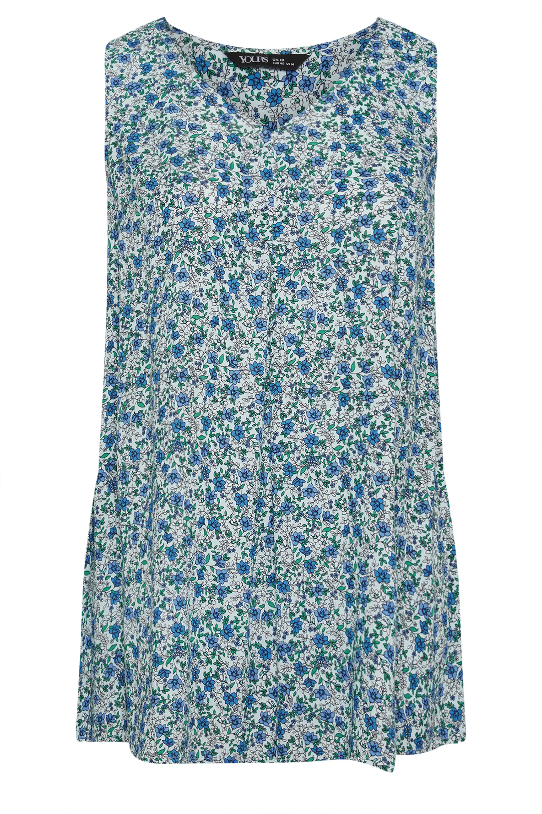 YOURS Curve Blue Floral Print Pleated Vest Top