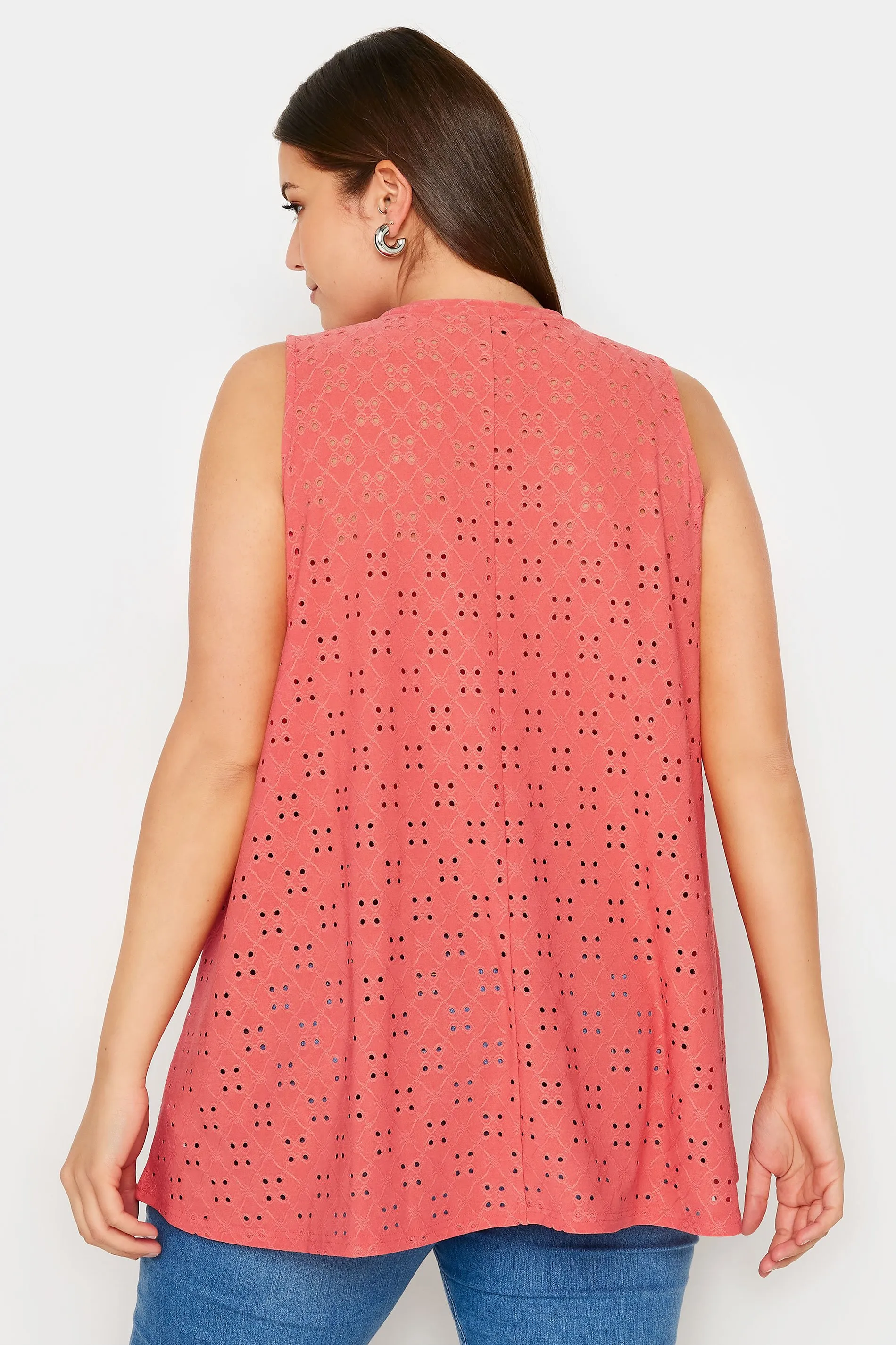 YOURS Curve Coral Pink Broderie Anglaise Swing Vest Top