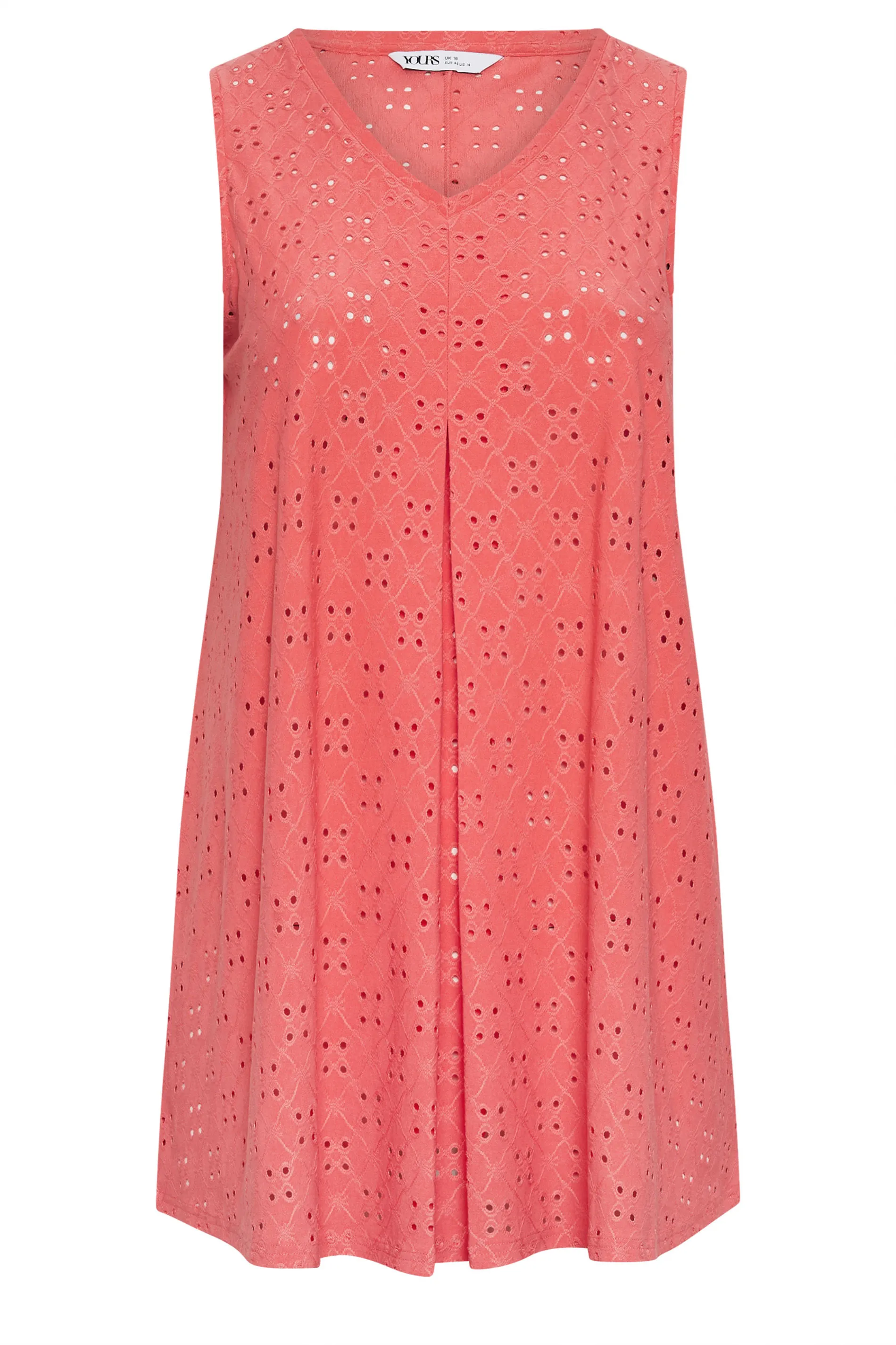 YOURS Curve Coral Pink Broderie Anglaise Swing Vest Top