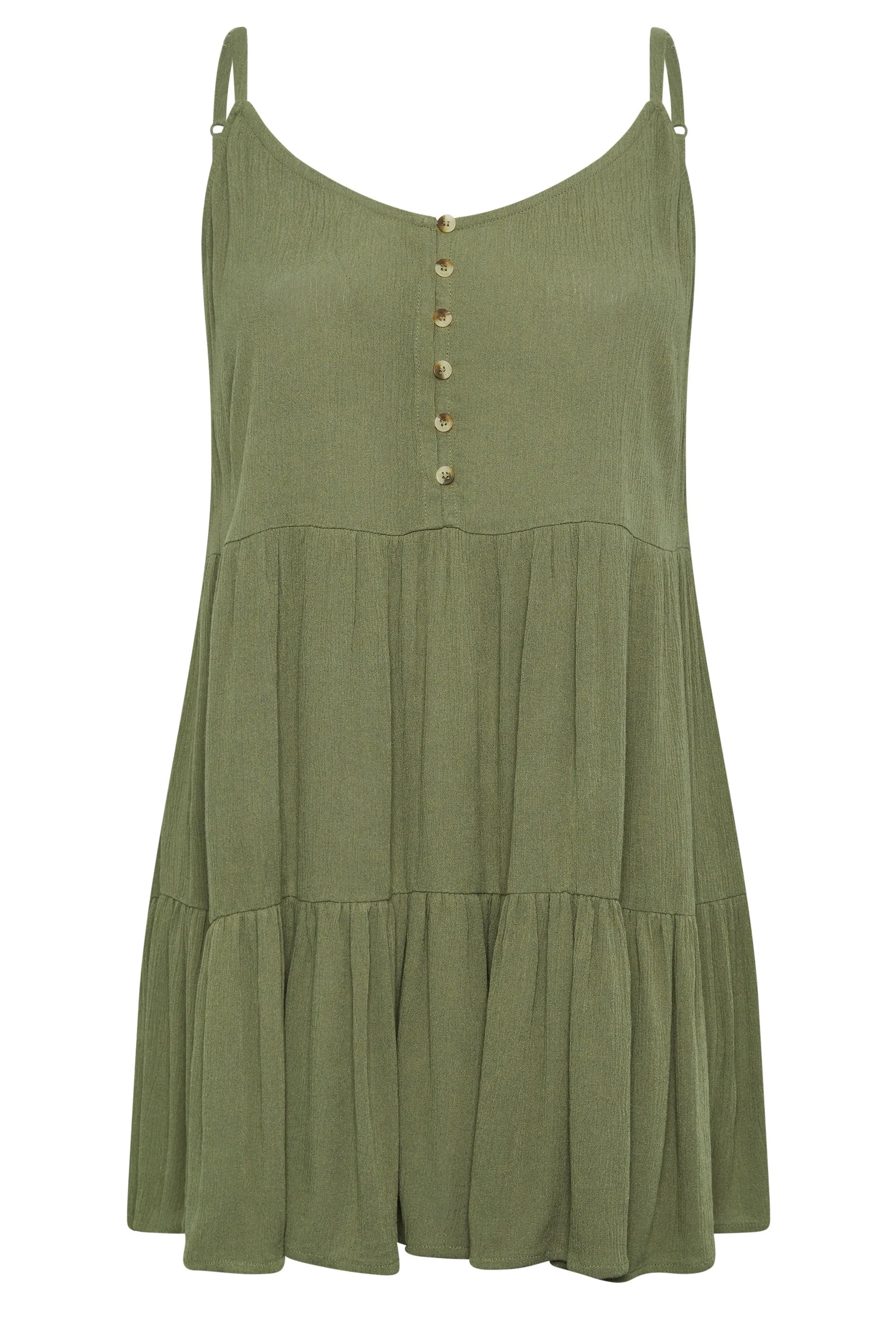 YOURS Curve Khaki Green Crinkle Tiered Vest Top