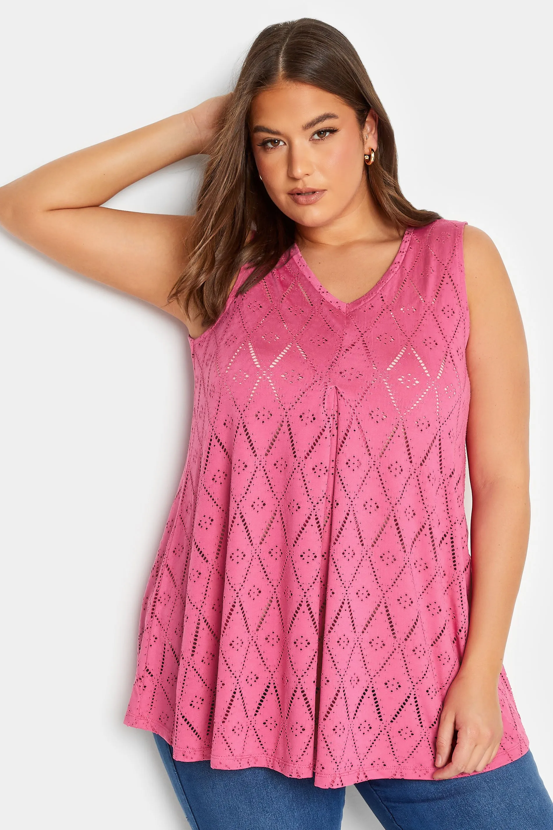 YOURS Curve Pink Broderie Anglaise Swing Vest Top