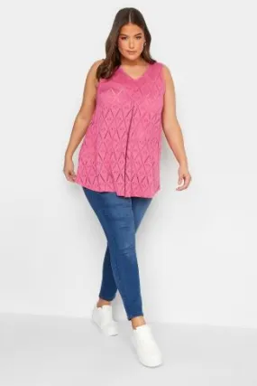 YOURS Curve Pink Broderie Anglaise Swing Vest Top