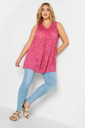 YOURS Curve Pink Broderie Swing Vest Top