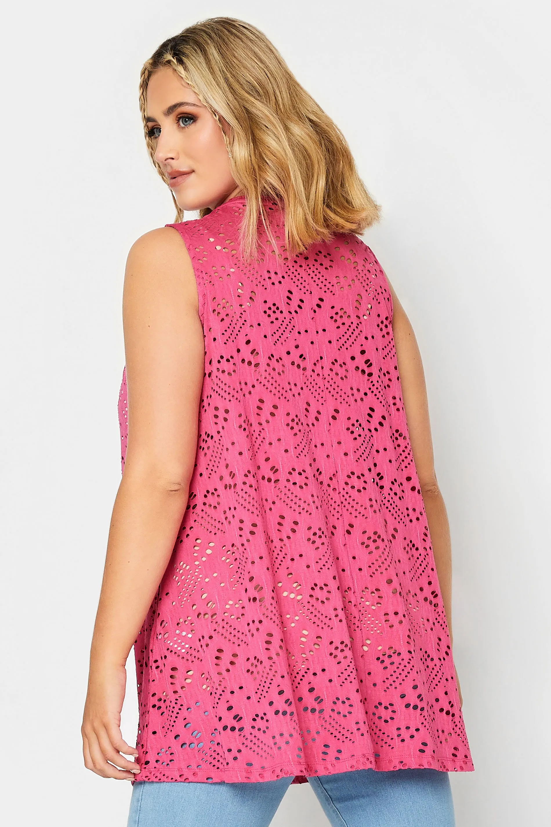 YOURS Curve Pink Broderie Swing Vest Top