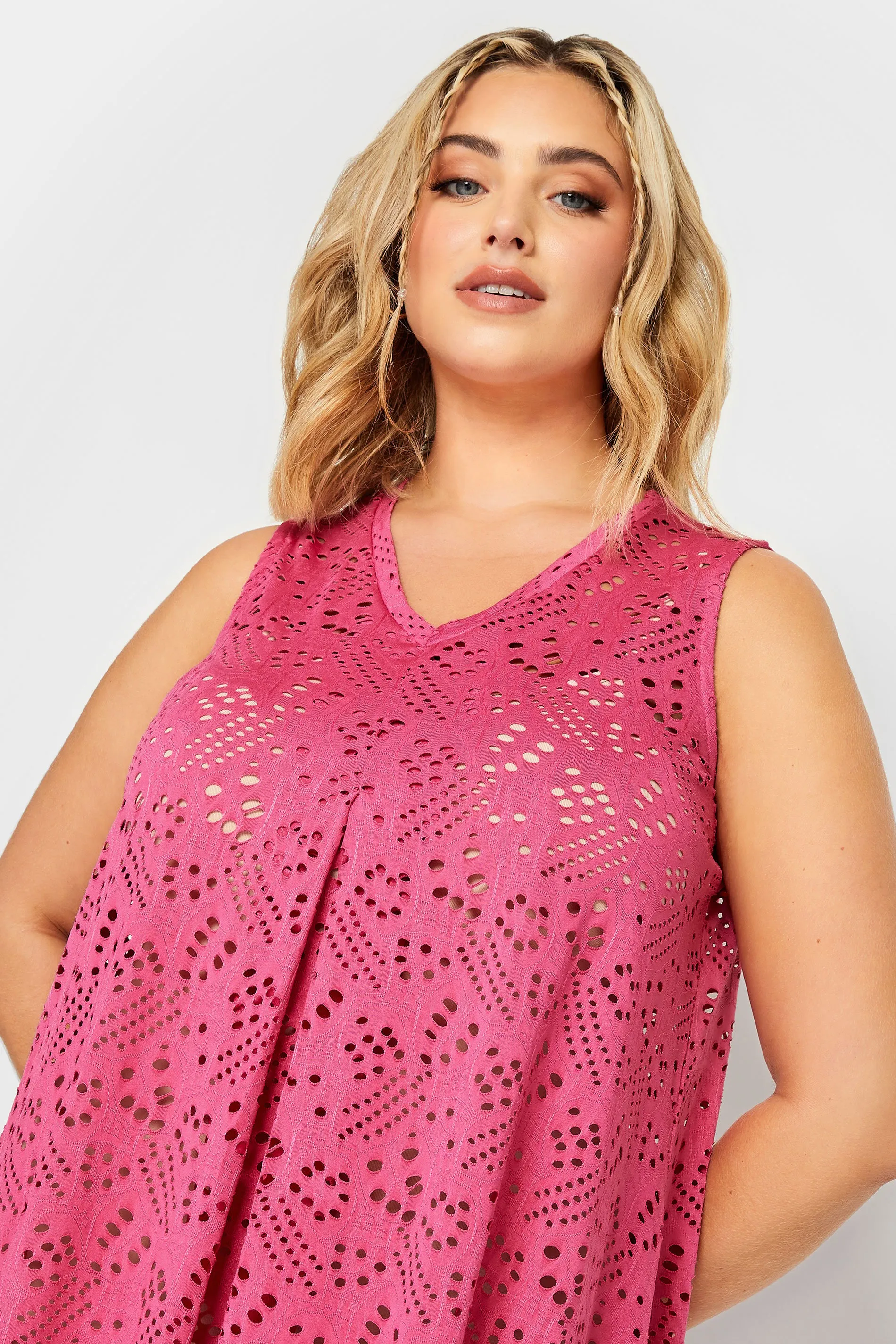 YOURS Curve Pink Broderie Swing Vest Top